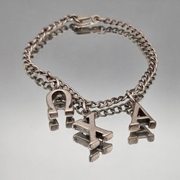Silver Tone Charm Bracelet W/ Horseshoe, X & A Letter Charms 7