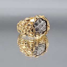Brutalist Style Gold Tone Ring W/ Cluster Rhinestones Size 10