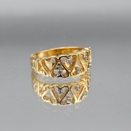 Seta Gold Tone Heart Band Ring W/ Clear Rhinestones Size 9