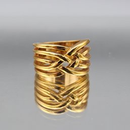 Gold Tone Multi Band Crossover Statement Ring Size 7