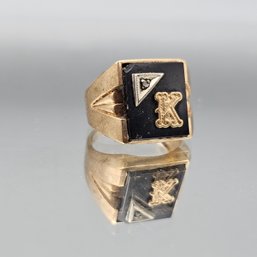 Gold Tone Black Onyx Style Signet Ring W/ Letter K Size 8