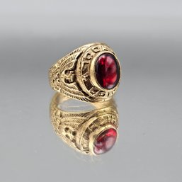 Gold Tone High School Class Ring W/ Red Cabochon Stone Size 7