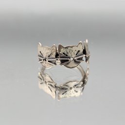 Beau Sterling Silver Cat Face Link Ring Size 5