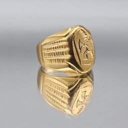 Men's Etched Signet Ring - Size 11 - Marked 18K 750 - FAUX / Costume