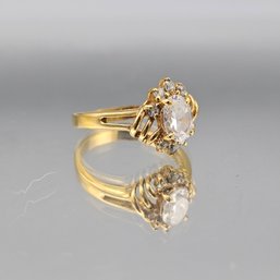 SETA Gold Tone Oval Clear Stone Halo Ring Size 10