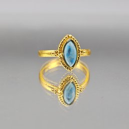 Sterling Silver Gold Wash Blue Marquise Ring Size 8