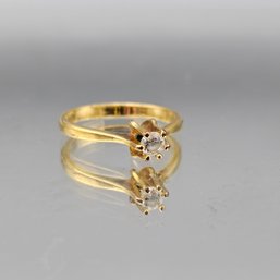 Gold Tone Faux Diamond Solitaire Ring, Size 7.75 Marked ELZ 18