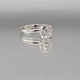 Silver Tone Faux Diamond Solitaire Ring, Size 7.25, Marked H-K 7