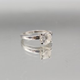 Silver Tone Round Solitaire Ring, Size 7.75