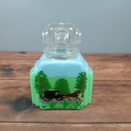 Glass Jar With Hand Painted Horse And Carriage