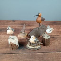Lot Of 3 Shorebird / Birds Decoys - Hand Carved And Painted