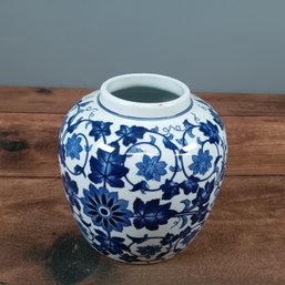 Bombay Vase Diameter 6 Inches Blue White Floral Round Porcelain Decorative Chinoiserie
