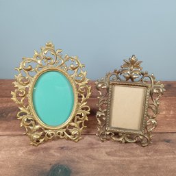 Pair Of Oval & Square Brass Rococo Style Frames