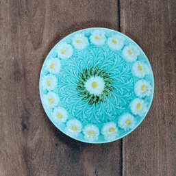 Pond Lily Plate 7.5 Inch Green White Cabbage Leaf Botanical 19th Century Majolica