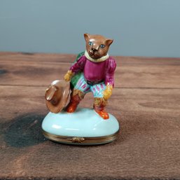 Limoges Puss In Boots Hand Painted Porcelain Trinket Box - Chamart
