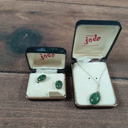 12k Gold Filled Jade Necklace And Earing Set