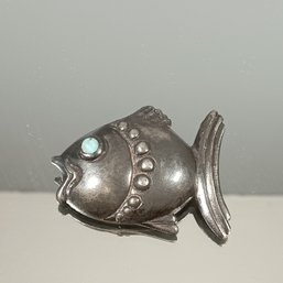 Mexican Silver Brooch With Turquoise Accent