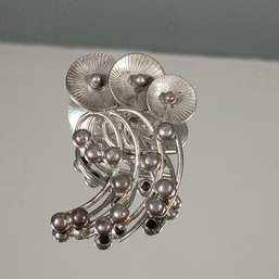 Sterling Silver Mod Flower Brooch With Maker's Mark Carl Art