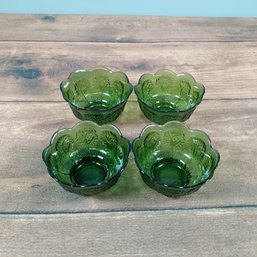 Set Of 4 Green Depression Glass Berry Bowls