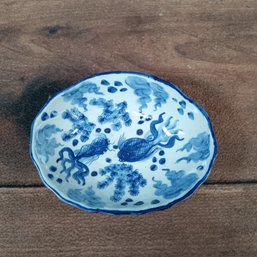 Blue Koi Fish Transferware Candy Dish