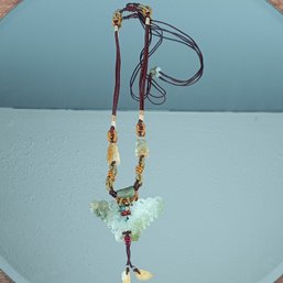 Chinese Natural Variegated Jade Charm Amulet Necklace