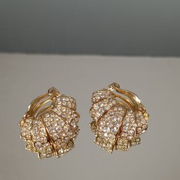 Ciner Citrine Pave Rhinestone Clip On Hoop Earrings W/ Padded Clips Signed