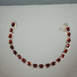 Vintage Red Garnet Sterling Silver Bracelet - 7 3/8'