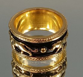 Gold Tone Black Enamel Panther Ring