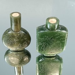 2 Carved Chinese Jade Snuff Bottle