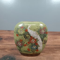 Japanese's Style Vase With Peacock And Floral Design