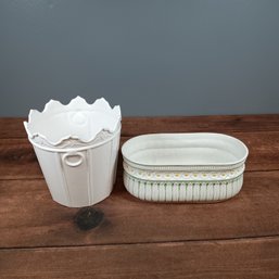 Pair 2 White Porcelain Planters