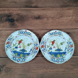 Pair Of  Italian Pottery Plate Garofano FAENZA Fianc Carnation