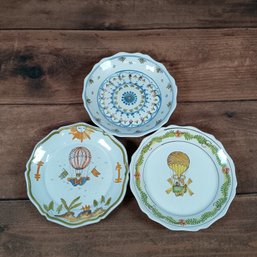 Set Of 3 Hand Painted Italian Faience Decorative Plates