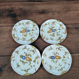 Set Of 4 Italian Faience Floral Dinner Plates Made In Italy Hand Painted Redware 10'