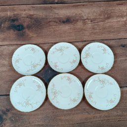 Lot Of 6 Pope Gosser Jean Pink Roses Scalloped Saucers