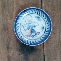 Blue And White Porcelain Japanese Transfer Ware Plate With Koi Fish