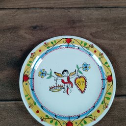 Porcelain Cherub Plate Yellow And Blue Signed CK