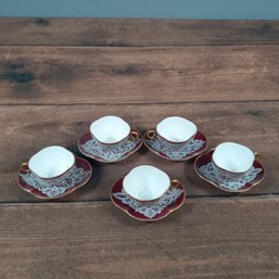 Red White And Gold Porcelain Tea Cup And Saucers Signed Venezia