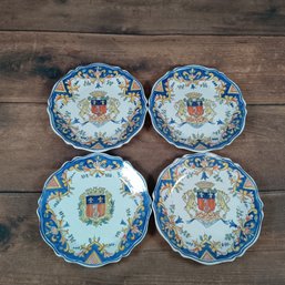 Set Of 4 French Faience Plate, Rouen Faience Dinner Plates