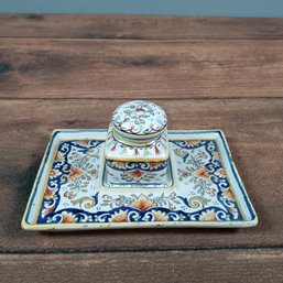 Rouen French Faience Inkwell And Tray