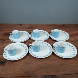 Set Of 6 Mikasa Calibou 560 Blue & White Cup Plate Set