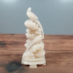 Carved Soapstone Sculpture With Two Birds Perched On Rocks