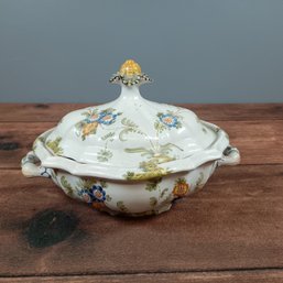French Faience Hand Painted Floral Lidded Tureen