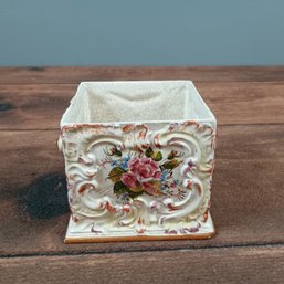 Square Porcelain Rose Trinket Jar