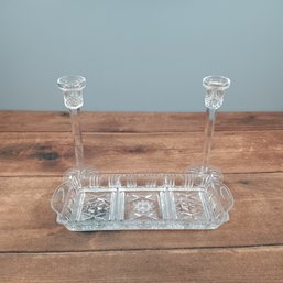 Crystal Candle Sticks And Divided Tray