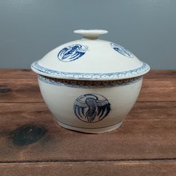 Chinese Mixed Blue & White Porcelain Covered Bowls With Bird Decoration