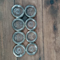 Set Of 8 Silver Plated Rimmed Glass Ash Trays