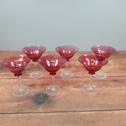 Tall Cranberry Optic Wine Stems Glasses 5 3/4' Tall ~ Set Of 6