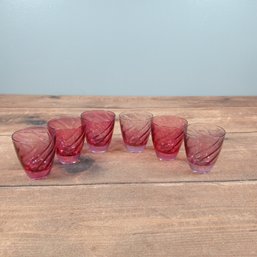CRANBERRY OPTIC SWIRL -- (6) FLAT TUMBLERS GLASSES SET LOT