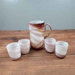 Murano Style Glass Pitcher And 4 Tumbler Set